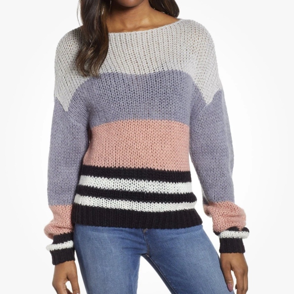 Lucky Brand Women’s Bold Stripe Pullover Wool-blend Sweater Size L